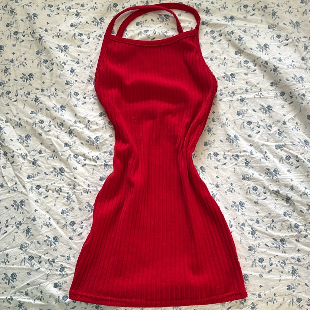 Red backless mini dress